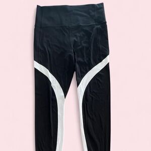 Athleta Black Leggings White Stripe High Rise Size Medium
